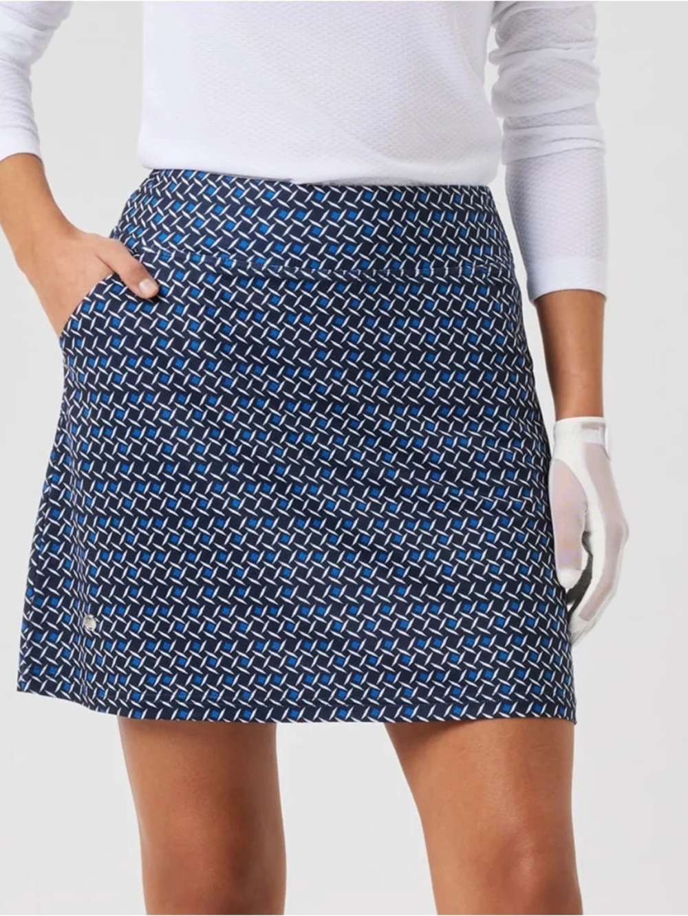 Sport Haley Navy and White Wave-Pattern Knit Mini Skirt